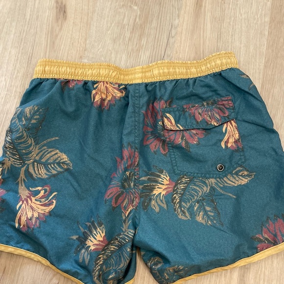 Floral Men's Swim Shorts - Teal and Yellow - Picture 1 of 3